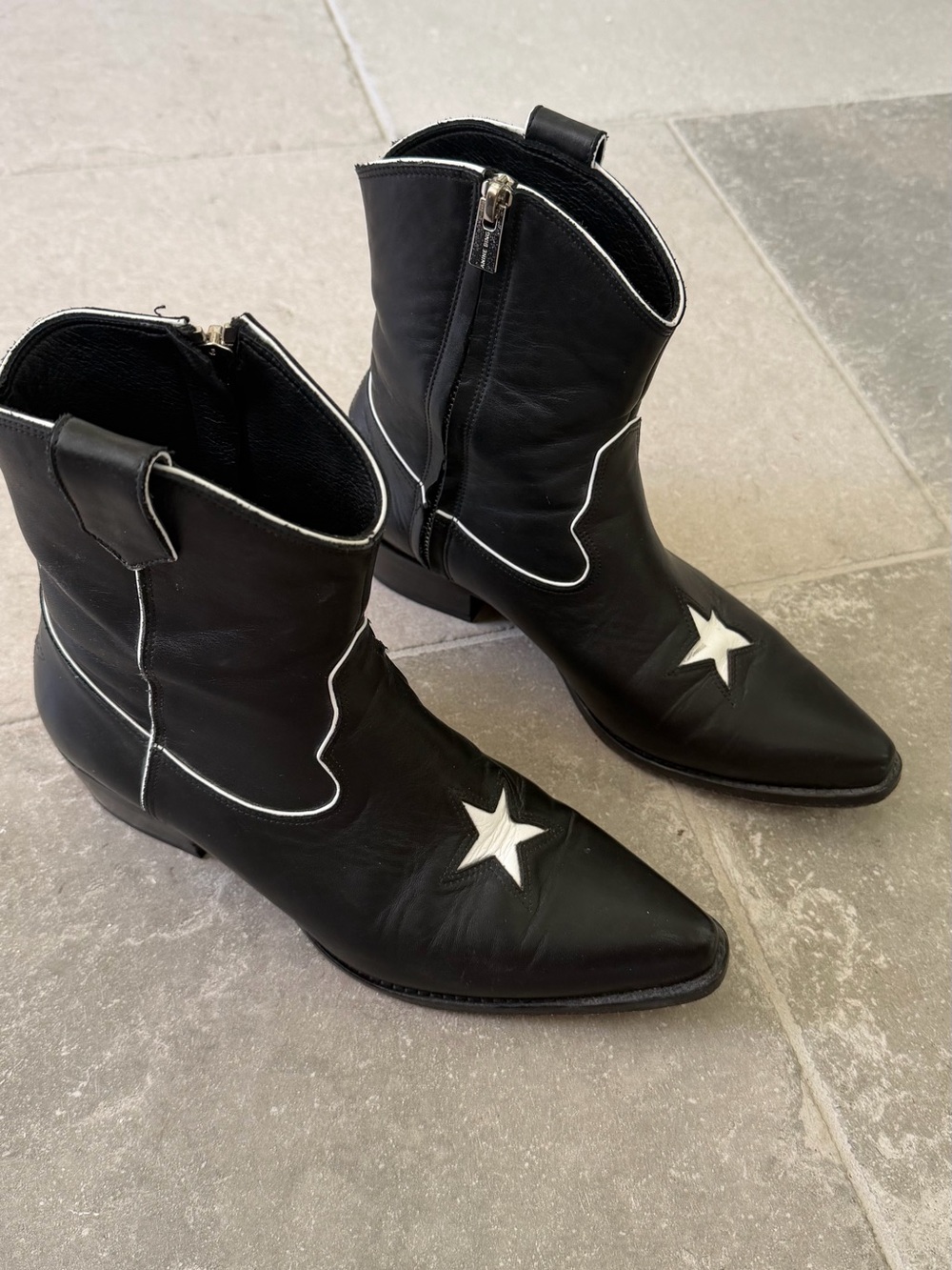ANINE BING Elton Leather Low-Heel Western Boots